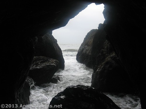 Looking through one of the larger sea arches on Ruby Beach, Olympic National Park, Washington
