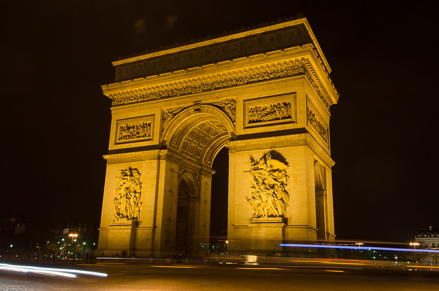 The Arc de Triomphe at night