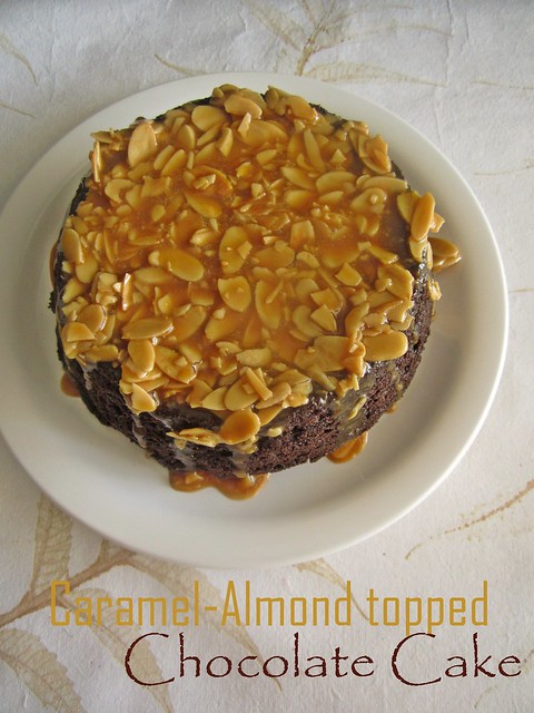 Caramel-Almond topped Chocolate Cake