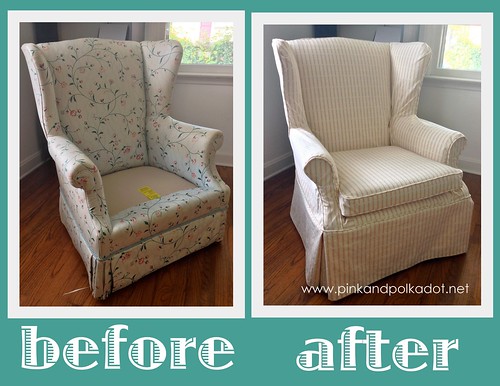 Striped wing chair slipcover