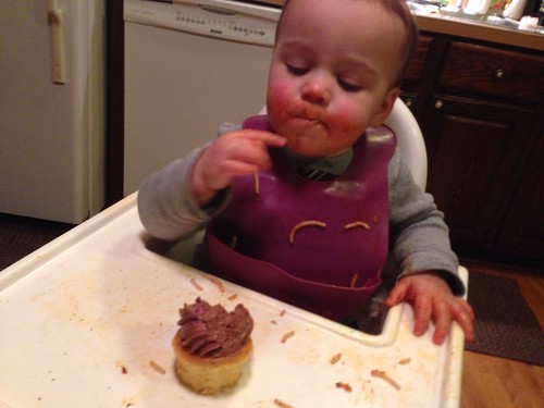 Elliott Eating his 16 Month Birthday Cupcake