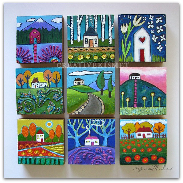 9 little house paintings by Regina Lord