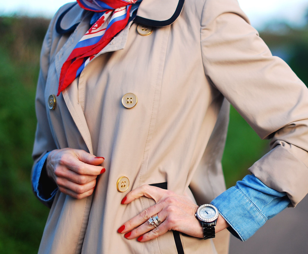 Vintage scarf, trench coat
