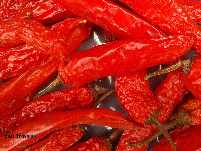 bright red chilies in sun