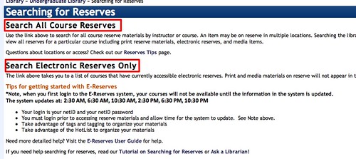 Course Reserves Page has two section: all reserves, and electronic reserves only.
