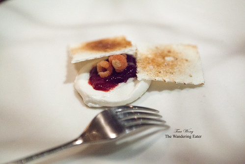 Course 21 - Saltine meringue crackers with raspberry and kiwi
