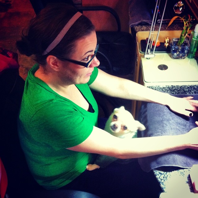 Corinne makes a new friend at the nail salon.