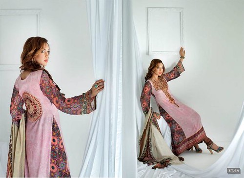 Pink Lawn Print and Embroided Dress by mahnoormalik1