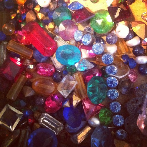 I used to paw through this box of jewels when I was a child, imagining that my mother was some kind of royalty in hiding, to be in possession of such marvelous gems... All glass & paste, but precious to me.