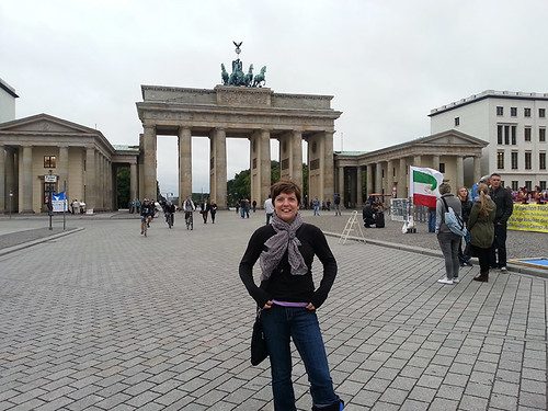 about to get run over by a pack of cylists at the Brandenburg Gate
