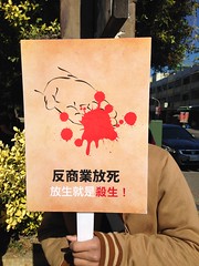 「全力反對隨意放生」行動，號召志工攜帶創意海報來抗議。