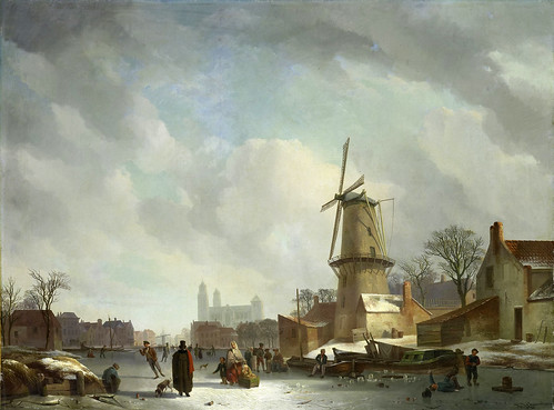 013-Hielo en un canal, John Abraham Couwenberg, 1830 - 1837-Rijkmuseum