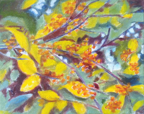 Golden Branches (Oil Bar Painting as of Dec. 13, 2013) by randubnick