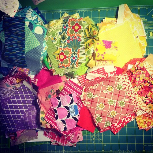 Second personal quilt cut out. My shoulder aches, but tomorrow I have help so I can sew these into blocks! :)