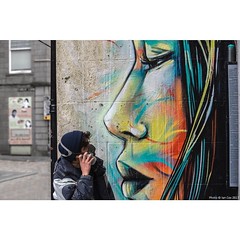 'Long Stare' - stepping back to look at progress on her piece. #AlicePasquini in #Aberdeen for @nuartaberdeen. #wallkandy #art #painting #mural #streetart #nuartaberdeen #fb #f #t #p #graffito #portrait