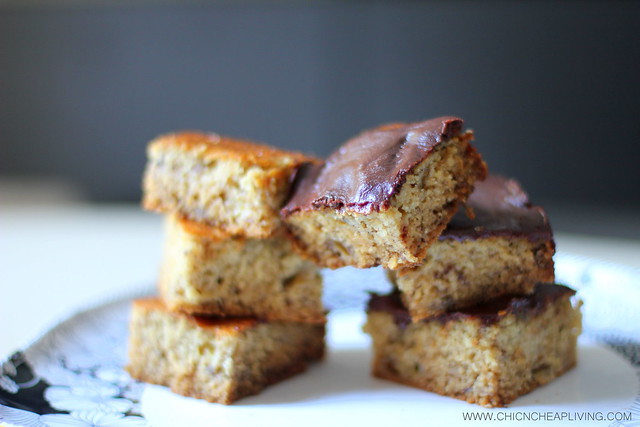 Banana bread with chocolate ganache towers by Chic n Cheap Living