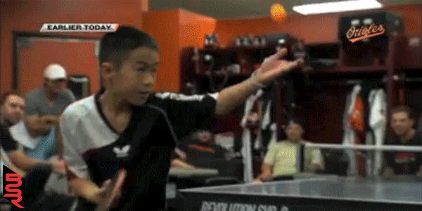 Orioles players welcome kids in locker room for pregame ping pong