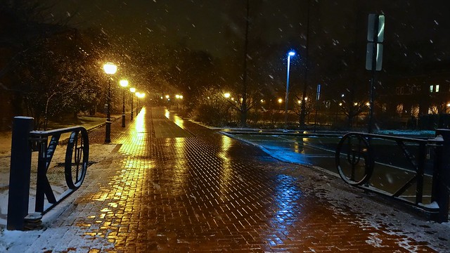 UD Gates near Amy DuPont on a Snowy Night