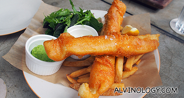 Hoegaarden Battered Fish & Chips with Mint Mushy Peas & Tartare Sauce S$22++