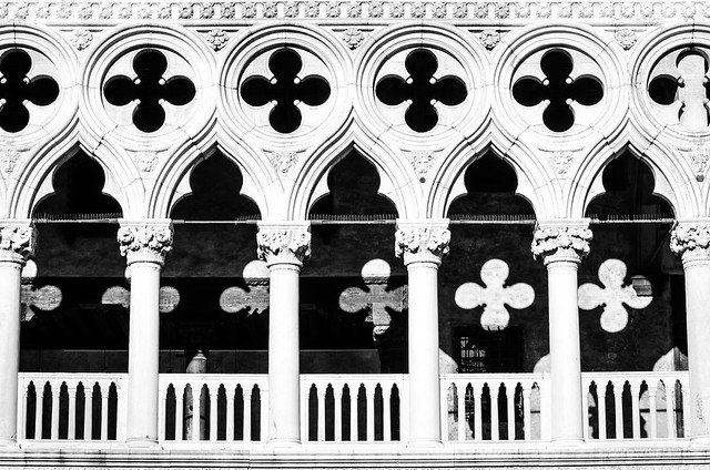 The shapes and shadows of the Doge's Palace in Venice.