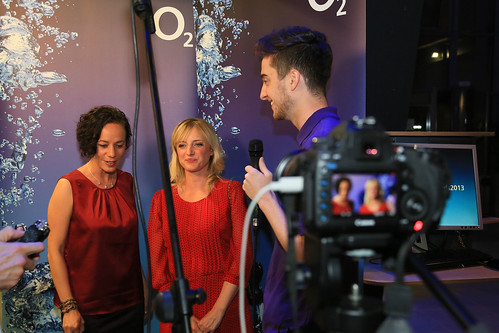 Emmerdale actresses Alicya Eyo and Nicola Wheeler being interviewed by Journalism student Charles Clark at the O2 Media Awards. Photo copyright of Thomas Gadd.