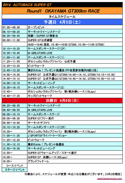 2014SGT第1戦岡山タイムスケジュール