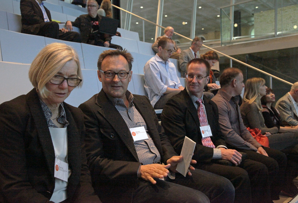 From left to right, symposium speakers Dana Cuff, Mark Rios, and Simon Pastucha.