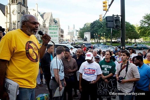Abayomi Azikiwe, editor of the Pan-African News Wire, at the rally to oppose the Zimmerman not guilty verdict held at Grand Circus Park on July 14, 2013. by Pan-African News Wire File Photos