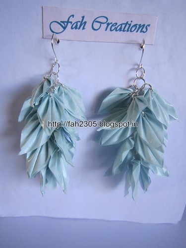 Handmade Jewelry - Origami Paper Leaves  Earrings (Sky Blue) by fah2305