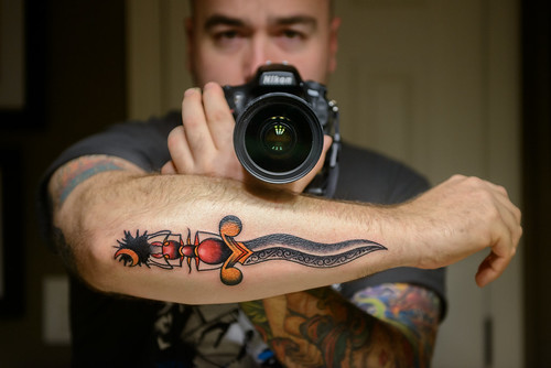Traditional Dagger Tattoo With Fire Ant Hilt and Palmetto & Crescent Moon Pommel