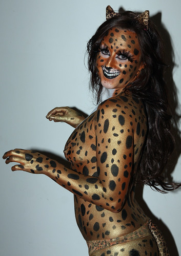 Hot Kandi Body painting Cheetah by humanstatuebodyart