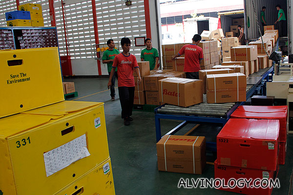 Loading of the boxes of shoes for transportation to local stores or for export