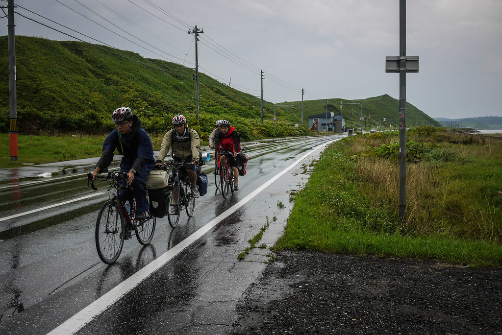 Saw lots of groups of university cycling club members battling it out for 150km days (near Cape Soya, Hokkaido, Japan)
