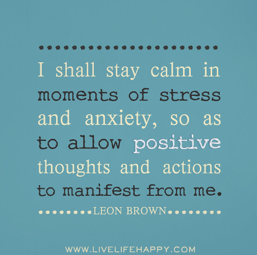 I shall stay calm in moments of stress and anxiety, so as to allow positive thoughts and actions to manifest from me. - Leon Brown