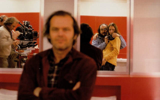 Stanley Kubrick self portrait with his daughter, Jack Nicholson and the crew