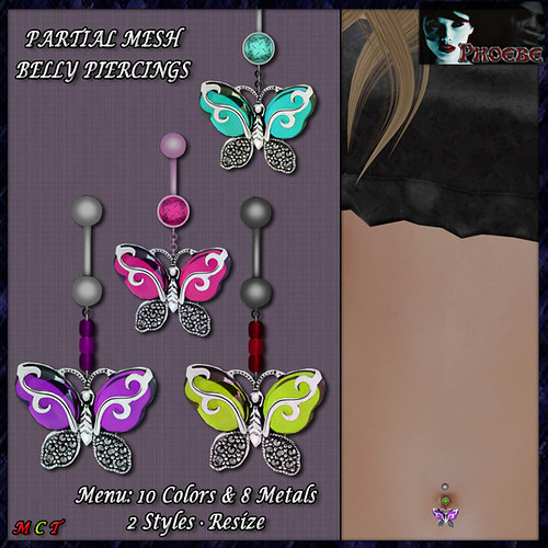 [NEW RELEASE ON SALE!] *P* Butterfly Belly Piercings ~Metals & Colors~ (P-MESH)