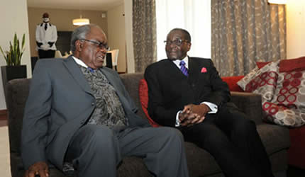 President Robert Mugabe of the Republic of Zimbabwe with Republic of Namibia President Pohamba. SADC is holding a conference in June 2013. by Pan-African News Wire File Photos