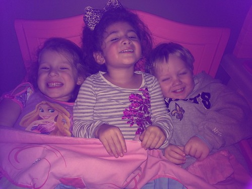 Chey, Bella, and Preston Snuggled on Bed
