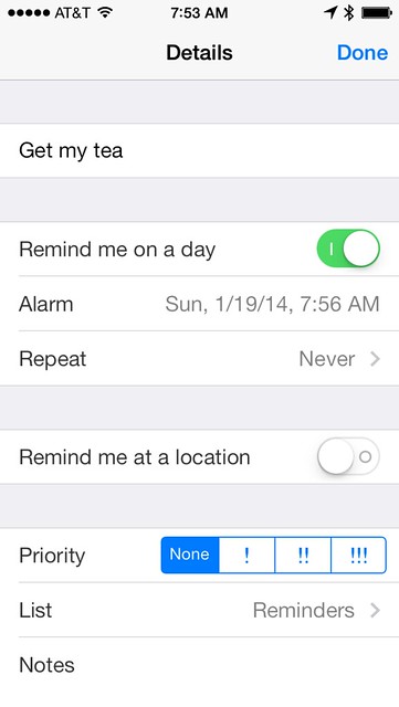 Reminders alarm time