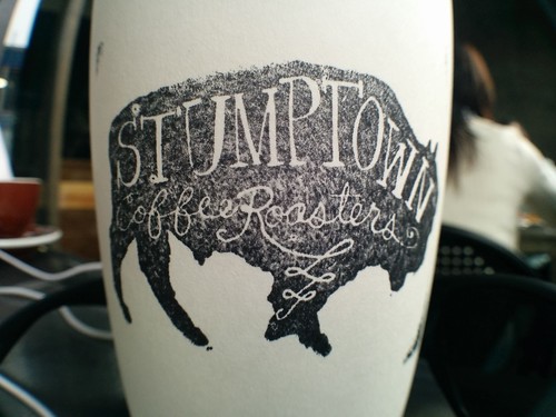 Stumptown coffee cup wideangle shot