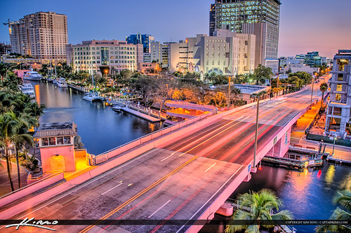 Fort Lauderdale City Downtown Pink Bridge Riverwalk by Captain Kimo