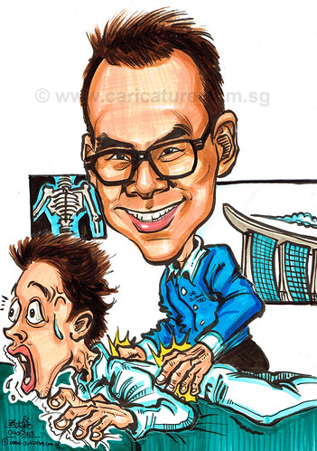 Chiropractor caricature treating a patient in clinic