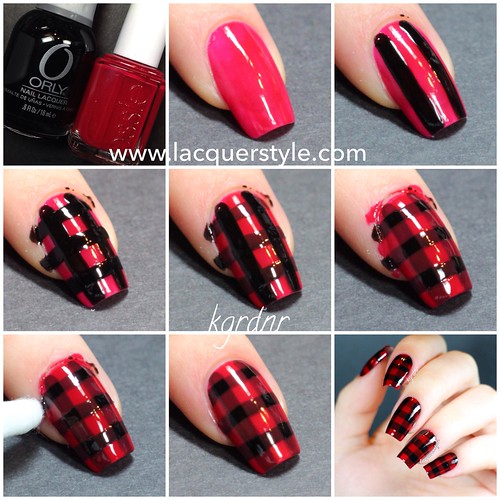 Red & Black Plaid Nails Tutorial