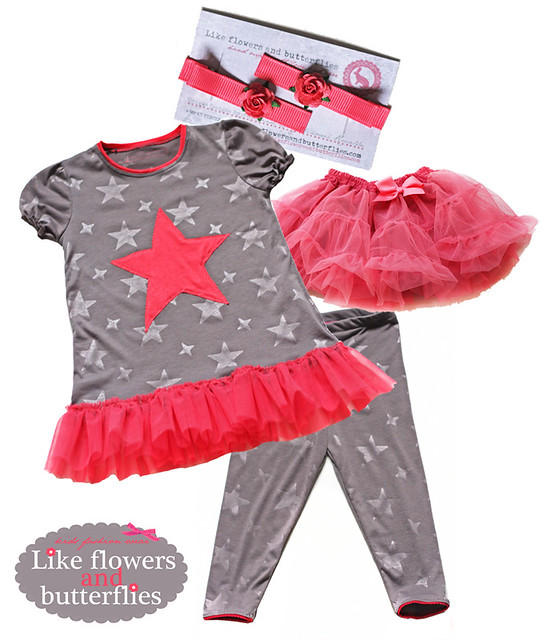 small colection : grey stars and neonish coral accents comfy girl star set