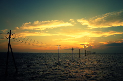 sunset scene with utility poles