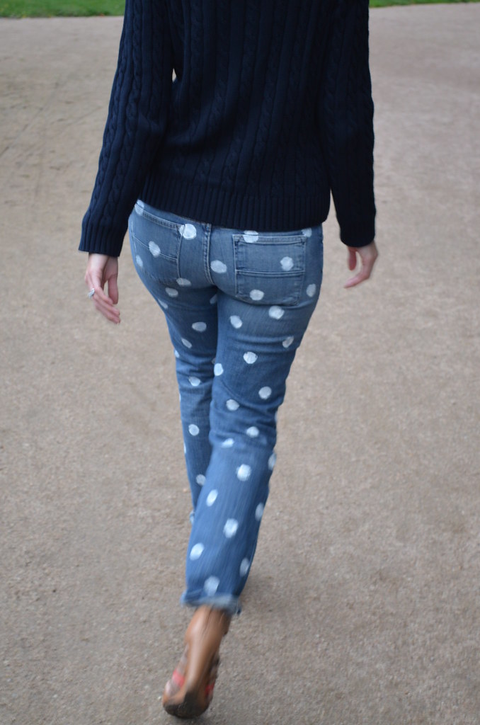 polka dot jeans walking away