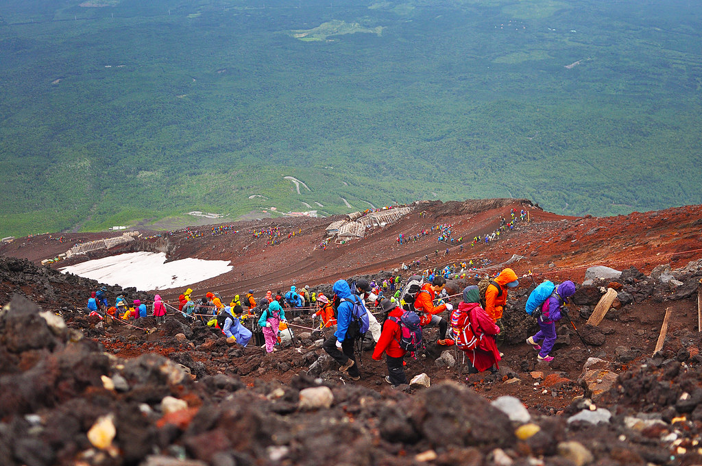 Colorful queue of climbers