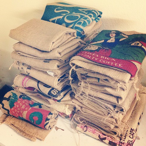Sorted and folded burlap bags - some for me, some for sis, and a surprise for a friend.