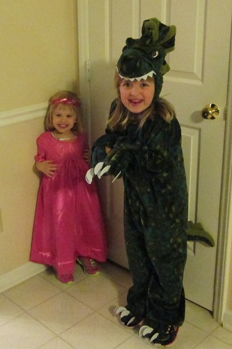 Lucy the princess and Catie the dinosaur