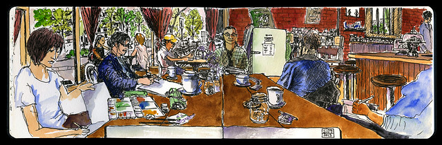 Urban Sketchers meet at Finch's Market in Strathcona, Vancouver